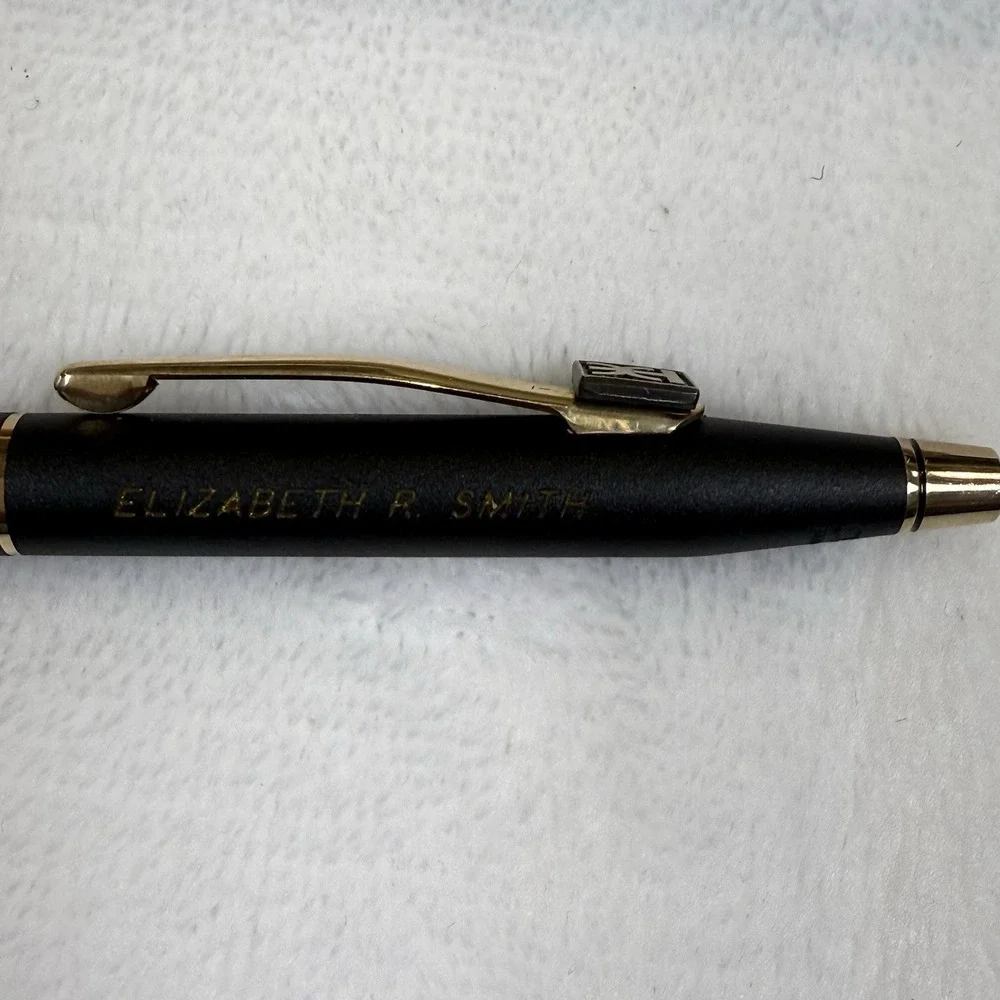 Cross Black Gold Ballpoint Pen w/ Box Engraved Elizabeth R Smith USA